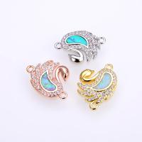 Kubik Zirkonium mikro bana Mässing Kontaktdon, med Opal, Swan, plated, DIY & micro bana cubic zirconia & 1/1 slinga, fler färger för val, nickel, bly och kadmium gratis, 20x14.50x2.50mm, Säljs av PC