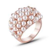 Zinc Alloy fingerring, med Plastic Pearl, forskellig størrelse for valg & for kvinde & med rhinestone, rosa guld farve, nikkel, bly & cadmium fri, 25x18mm, Solgt af PC