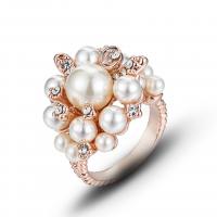 Zinc Alloy Finger Ring with Plastic Pearl & for woman & with rhinestone rose gold color nickel lead & cadmium free Sold By PC