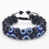 Evil Eye sieraden Armband, Natuursteen, met Textiel binnenwerk Cord, Ronde, handgemaakt, Dubbele laag & mode sieraden & verschillende materialen voor de keuze & uniseks & verstelbaar, meer kleuren voor de keuze, 10mm, Lengte 7-11.8 inch, Verkocht door PC