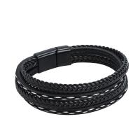 Cuero de PU Pulsera, con aleación de zinc, chapado en color plomo negro, Joyería & multicapa & para hombre, más colores para la opción, longitud 21 cm, Vendido por UD