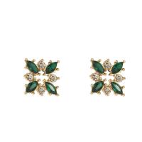 Boucle d'oreille strass, alliage de zinc, Trèfle à quatre feuilles, Placage de couleur d'or, bijoux de mode & pour femme & avec strass, plus de couleurs à choisir, protéger l'environnement, sans nickel, plomb et cadmium, 25mm, Vendu par paire