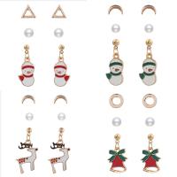 Kerst Oorbellen, Zinc Alloy, met Plastic Pearl, gold plated, Andere vorm voor keuze & Kerstontwerp & mode sieraden & voor vrouw & glazuur, meer kleuren voor de keuze, nikkel, lood en cadmium vrij, 11mm,6mm,11x28mm, Verkocht door Stel