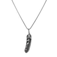 Titanium Steel Necklace Feather fashion jewelry & punk style & for man & blacken original color Length 60 cm Sold By PC