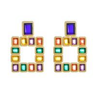 Boucle d'oreille strass, alliage de zinc, Motif géométrique, Placage de couleur d'or, pour femme & creux, plus de couleurs à choisir, 42x62mm, Vendu par paire