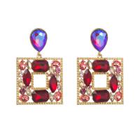 Rhinestone Earring Zinc Alloy with Glass Rhinestone Geometrical Pattern gold color plated for woman & hollow Sold By Pair