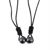 Collares de Moda, Hematite, con cordón poliéster, Esférico, 2 piezas & unisexo, Negro, longitud aproximado 15.7-31.5 Inch, Vendido por Set