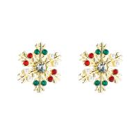 Christmas Earrings Zinc Alloy with Plastic Pearl gold color plated Christmas jewelry & for woman & enamel & with rhinestone Sold By Pair