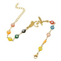 Evil Eye Jewelry Bracelet 304 Stainless Steel Vacuum Ion Plating for woman & enamel golden Length Approx 9 Inch Sold By PC