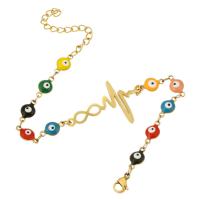 Evil Eye Jewelry Bracelet 304 Stainless Steel Vacuum Ion Plating for woman & enamel golden Length Approx 9 Inch Sold By PC