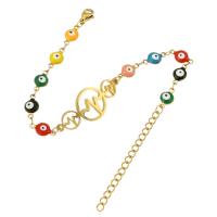 Evil Eye Jewelry Bracelet 304 Stainless Steel Vacuum Ion Plating for woman & enamel golden Length Approx 9 Inch Sold By PC