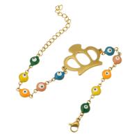 Evil Eye Jewelry Bracelet 304 Stainless Steel Vacuum Ion Plating for woman & enamel golden Length Approx 9 Inch Sold By PC