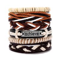 PU Armband-Set, met Koeienhuid & Wax & Hout & Zinc Alloy, 6 stuks & mode sieraden & uniseks, Lengte Ca 17-18 cm, Verkocht door Stel