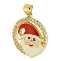 Brass Pendant multi-colored Christmas Design & fashion jewelry & DIY & micro pave cubic zirconia & for woman gold color plated Santa Claus Approx 3mm Sold By Lot