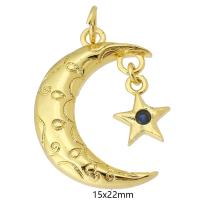 Kubik Zirkonium mikro bana Mässing hängande, Månen och Star, guldfärg pläterade, mode smycken & DIY & micro bana cubic zirconia & för kvinna, gyllene, 15x22x3mm, Hål:Ca 3mm, 10PC/Lot, Säljs av Lot