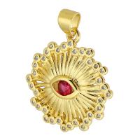 Cubique Pendentif en laiton zircon pavent, Mauvais œil, Placage de couleur d'or, bijoux de mode & DIY & pavé de micro zircon & pour femme, deux couleurs différentes, 22x22x3mm, Trou:Environ 3mm, 10PC/lot, Vendu par lot