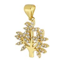 Cubique Pendentif en laiton zircon pavent, arbre, Placage de couleur d'or, bijoux de mode & DIY & pavé de micro zircon & pour femme, doré, 16x18x2mm, Trou:Environ 3.5mm, 10PC/lot, Vendu par lot