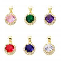 Cubic Zirconia Micro Pave Brass Pendant Round gold color plated DIY & micro pave cubic zirconia nickel lead & cadmium free Sold By PC