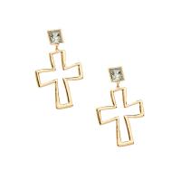 Sinc Alloy Earrings, Cross, dath an óir plated, do bhean & le rhinestone, órga, nicil, luaidhe & caidmiam saor in aisce, 22.10x37.42mm, Díolta De réir Péire