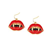 Zinc Alloy Oorbellen, Lip, gold plated, voor vrouw & glazuur, rood, nikkel, lood en cadmium vrij, 34.31x35.48mm, Verkocht door pair