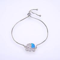 Cúbicos Circonia pulsera Latón Micro pavimenta, metal, con Ópalo, Elefante, chapado, micro arcilla de zirconia cúbica & para mujer, más colores para la opción, libre de níquel, plomo & cadmio, 14x19mm, longitud 11-22 cm, Vendido por UD