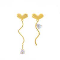 Boucles d'oreilles asymétriques, alliage de zinc, avec zircon cubique, coeur, Placage, bijoux de mode & pour femme, plus de couleurs à choisir, protéger l'environnement, sans nickel, plomb et cadmium, 6cm,4.8cm, Vendu par paire