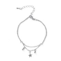 Pulseras de latón, metal, con 5.5cm extender cadena, Estrella, chapado en color de platina, Joyería & ajustable & para mujer, color de platina, libre de níquel, plomo & cadmio, longitud 18.5 cm, Vendido por UD