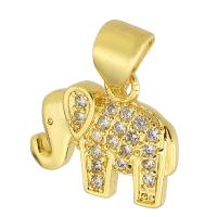 Terningformet Zirkon Micro Pave Messing vedhæng, Elephant, guldfarve belagt, mode smykker & du kan DIY & Micro Pave cubic zirconia & for kvinde, gylden, 12x10x2mm, Hole:Ca. 3mm, 10pc'er/Lot, Solgt af Lot