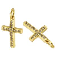 Cubique Pendentif en laiton zircon pavent, croix, Placage de couleur d'or, bijoux de mode & DIY & pavé de micro zircon & pour femme, doré, 10x15x2mm, Trou:Environ 3mm, 10PC/lot, Vendu par lot