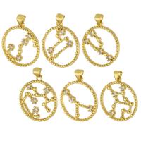 Cubique Pendentif en laiton zircon pavent, Rond, Placage de couleur d'or, bijoux de mode & DIY & pavé de micro zircon & pour femme, doré, 22x25x3mm, Trou:Environ 3.5mm, 10PC/lot, Vendu par lot