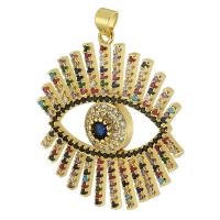 Pendentifs mauvais oeil, laiton, Mauvais œil, Placage de couleur d'or, bijoux de mode & DIY & pavé de micro zircon & pour femme, multicolore, 34x38x5mm, Trou:Environ 3mm, 5PC/lot, Vendu par lot