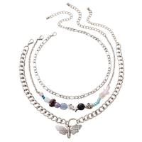 Collier de mode Multi couche, alliage de zinc, avec cristal, Placage de couleur argentée, trois pièces & pour femme, argent, protéger l'environnement, sans nickel, plomb et cadmium, 3PC/fixé, Vendu par fixé