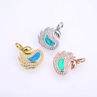 Terningformet Zirkon Micro Pave Messing vedhæng, med opal, Swan, forgyldt, du kan DIY & Micro Pave cubic zirconia, flere farver til valg, 22x17x2mm, Solgt af PC