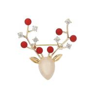 Plástico Broche Perla, metal, con Mármol teñido & Perlas plásticas, Cornamentas, chapado en color dorado, para mujer, Rojo, libre de níquel, plomo & cadmio, 42x35mm, Vendido por UD