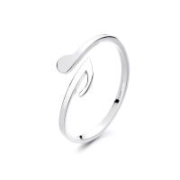 925 Sterling Silver Cuff Finger Ring, Muzika pastaba, Reguliuojamas & moters, sidabras, 4x3mm, Pardavė PC