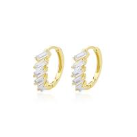 Cubic Zirconia micro pavimenta Sterling Silver Earring, 925 argento sterlina, placcato color oro, Micro spianare cubic zirconia & per la donna, 13.50mm, Diametro interno:Appross. 11mm, Venduto da coppia