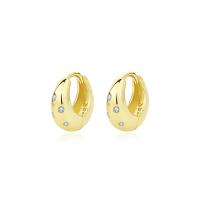 Cubic Zirconia micro pavimenta Sterling Silver Earring, 925 argento sterlina, placcato color oro, Micro spianare cubic zirconia & per la donna, 12x5mm, Diametro interno:Appross. 6.6mm, Venduto da PC