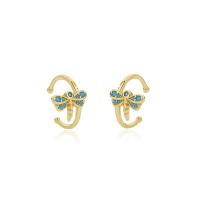 Cubic Zirconia micro pavimenta Sterling Silver Earring, 925 argento sterlina, with turchese, placcato color oro, per la donna, 13.20x13.70mm, Venduto da coppia