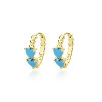 925 pendientes de aro de plata de ley, plata de ley 925, con turquesa, chapado en color dorado, para mujer, 16x17mm, diámetro interior:aproximado 11mm, Vendido por Par