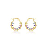 Pendientes de Micro Pavé de Zirconía Cúbica en Plata de Ley, plata de ley 925, chapado en color dorado, micro arcilla de zirconia cúbica & para mujer, multicolor, 19mm, Vendido por Par