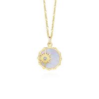 Kubieke Zircon Micro effenen Sterling zilveren ketting, 925 Sterling Zilver, met White Shell, met 1.96 inch extender keten, gold plated, micro pave zirconia & voor vrouw, Lengte Ca 15.75 inch, Verkocht door PC