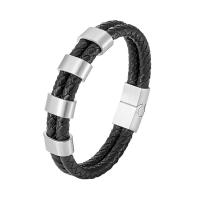 PU Armband, met 304 roestvrij staal, multilayer & voor de mens, zwart, Lengte Ca 8.46 inch, Verkocht door PC