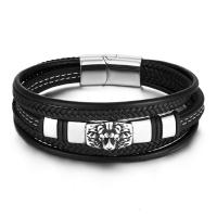 PU Armband, met 304 roestvrij staal, multilayer & voor de mens, zwart, Lengte Ca 8.46 inch, Verkocht door PC