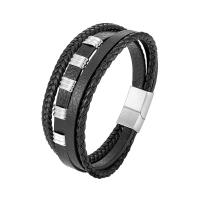 Cuero de PU Pulsera, con acero inoxidable 304, multicapa & para hombre, Negro, longitud aproximado 8.46 Inch, Vendido por UD