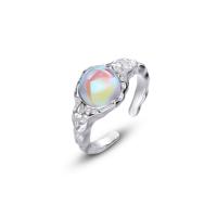 Sterling Silver Jewelry Finger Ring, 925 argento sterlina, with pietra preziosa, placcato color platino, Regolabile & per la donna & martellato, 20.50mm, Venduto da PC