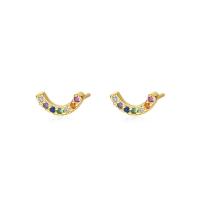 Cubic Zirconia micro pavimenta Sterling Silver Earring, 925 argento sterlina, placcato color oro, Micro spianare cubic zirconia & per la donna, multi-colore, 4x9mm, Venduto da coppia