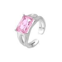 laiton Cuff Bague, Placage de couleur platine, Réglable & pour femme & avec strass, Vendu par PC