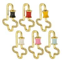 Fermoir ridoir en laiton, Placage de couleur d'or, bijoux de mode & DIY & pavé de micro zircon & pour femme & émail, plus de couleurs à choisir, 14x25x5mm, 10PC/lot, Vendu par lot