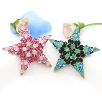 Strass Broche, Zinc Alloy, met Bergkristal, Ster, gold plated, voor vrouw, meer kleuren voor de keuze, nikkel, lood en cadmium vrij, 58x58mm, Verkocht door PC