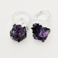 Natürlicher Quarz-Fingerring, Zinklegierung, mit Amethyst, für Frau, frei von Nickel, Blei & Kadmium, 19-20mm,20-25mm, verkauft von PC